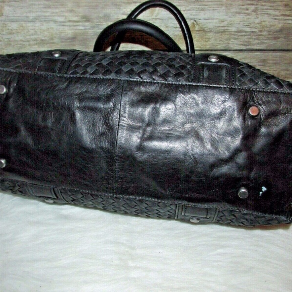 Sondra Roberts Black Woven Braided Leather Tote
